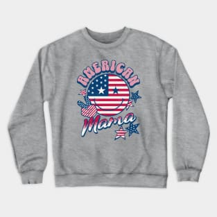 American Mama American Flag Retro Smiley Face Crewneck Sweatshirt